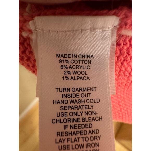 CeCe Pleat Sleeve Collared Pom Pom Sweater Pink/White Sz Medium - Picture 7 of 8